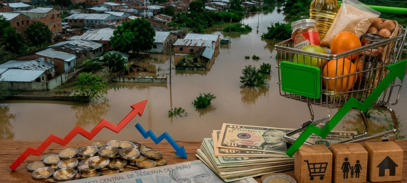 Una nube de tormenta llueve sobre Verde, el billete de dólar, mientras Luca, la moneda de un sol, lo mira con paraguas. La pregunta es si El Niño sube el dólar y la respuesta es que las dos últimas veces no: en el Niño costero de 2017 el dólar bajó de 3.357 a 3.248 y en el Niño de 2023 bajó de 3.807 a 3.707. Al dólar lo mueven el cobre, la tasa del BCRP y los dólares que entran y salen, en un mercado que negocia unos 600 millones de dólares al día. Lo que sí sube con El Niño es la comida.