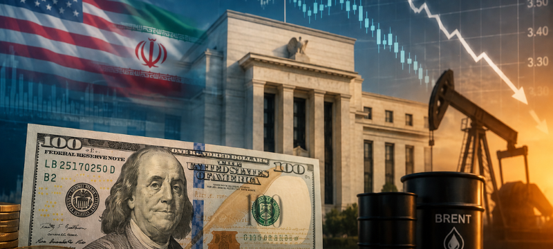 Gráfico que muestra la disminución del dólar de 3.4840 a 3.3950 al inicio de la semana. Se destaca la cercanía de un acuerdo de paz entre EE. UU. e Irán, impulsando el precio del Brent a USD 82 por barril, reduciendo presiones inflacionarias y expectativas de tasas de interés más altas. También se menciona el debut de Kevin Warsh en la Reserva Federal y el escenario electoral favorable a Keiko Fujimori en Perú, con un impacto positivo en la estabilidad del sol peruano.