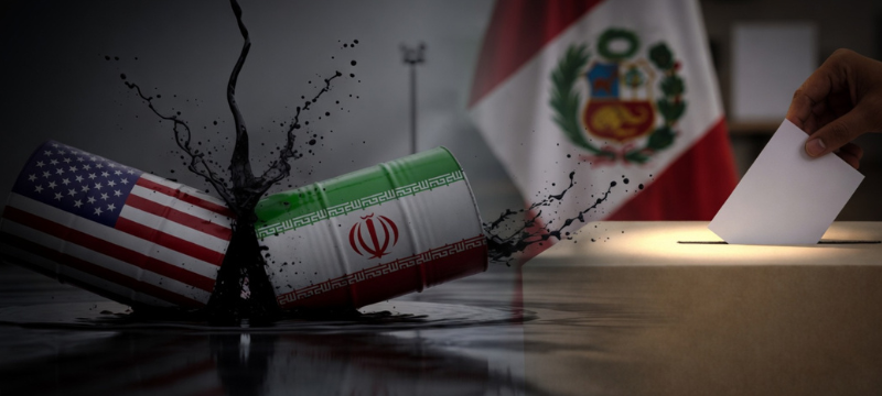 Gráfico que muestra la fluctuación del dólar, subiendo de 3.3970 a 3.4360, influenciado por tensiones geopolíticas en Irán y la incertidumbre electoral local. El contexto incluye el cierre del estrecho de Ormuz por Irán y negociaciones en Islamabad, mientras el mercado espera el discurso de Kevin Warsh, potencial presidente de la Fed, que podría afectar el rol del dólar como activo refugio.